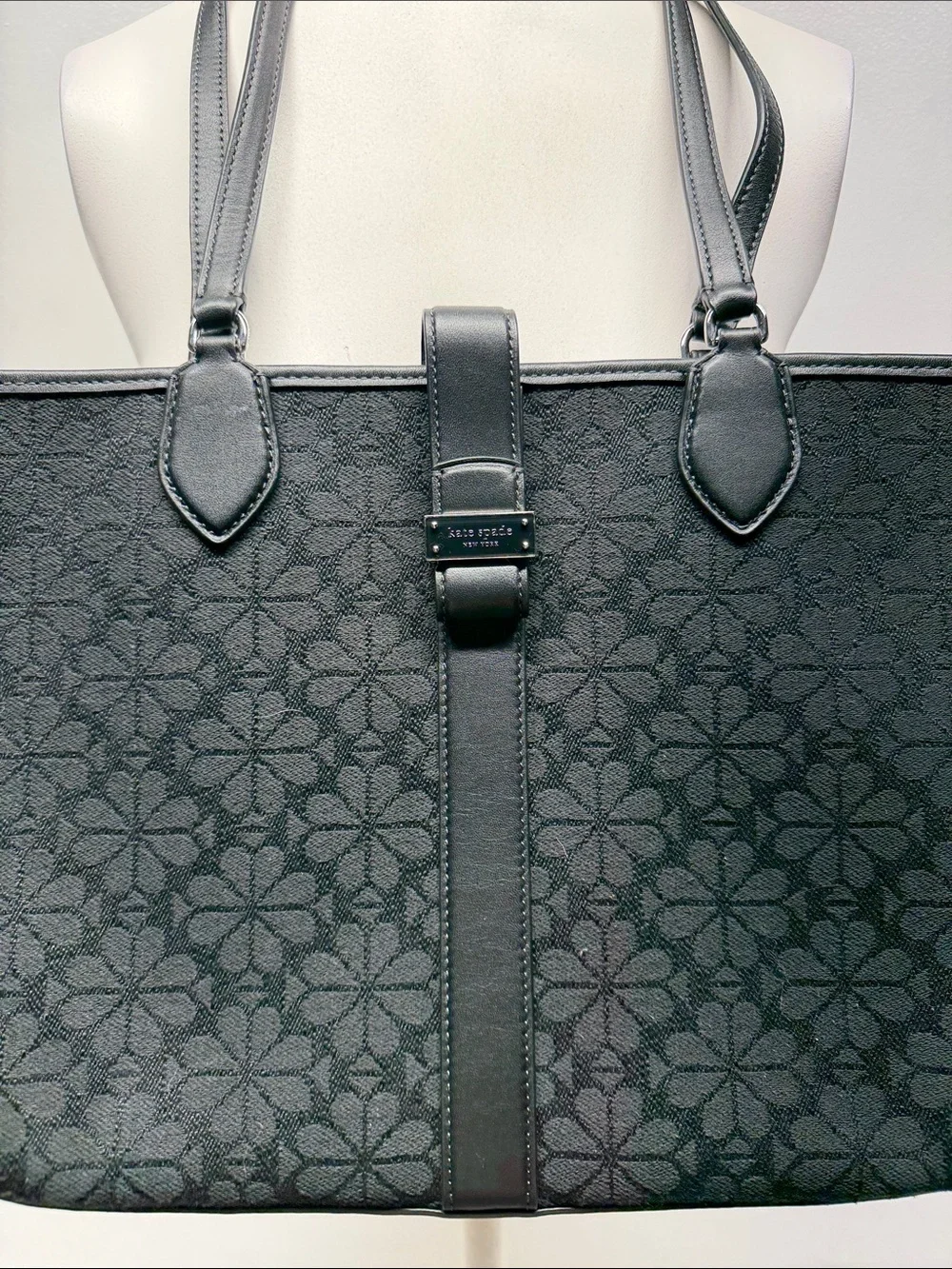 Kate Spade Spade Flower Jacquard Open Tote Bag Purse Handbag Medium Black